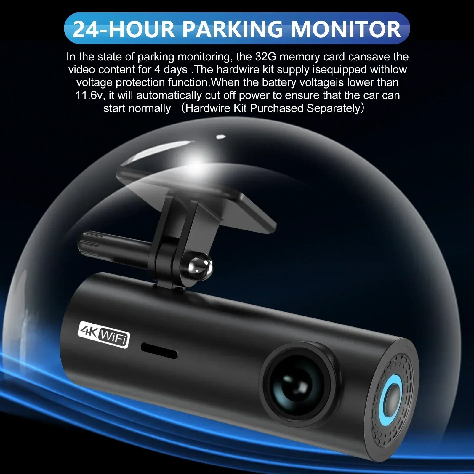 SmartDrive 4K Dash Cam with WiFi, Voice Control & Parking Security