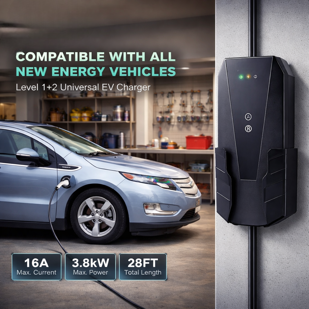 Portable EV Charger (16A, 120V/240V, 28FT Cable) – Fast Home Charging