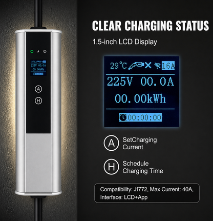 Level 2 Portable EV Charger (40A 240V, 25 Ft Charging Cable NEMA 14-50P Plug) – Fast Home Charging