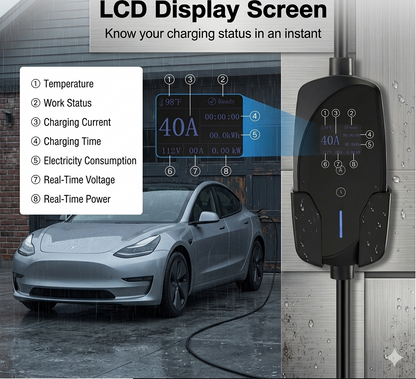 Portable Level 2 EV Charger (40A, 240V, NEMA 14-50P, 25 Ft Cable) - Fast home charging
