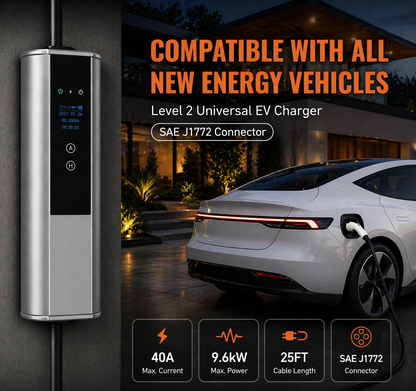 Level 2 Portable EV Charger (40A 240V, 25 Ft Charging Cable NEMA 14-50P Plug) – Fast Home Charging