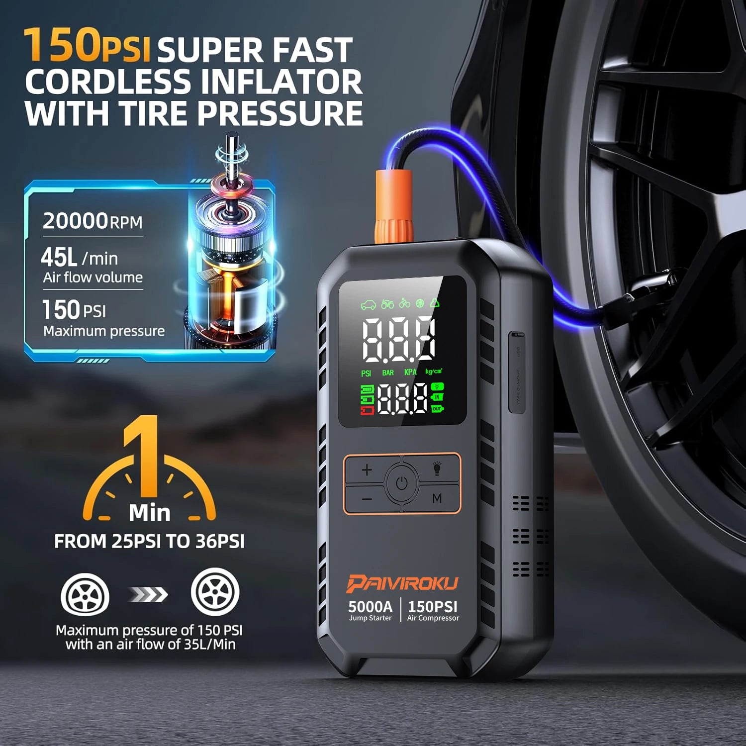 4-IN-1 Car Jump Starter with Air Compressor